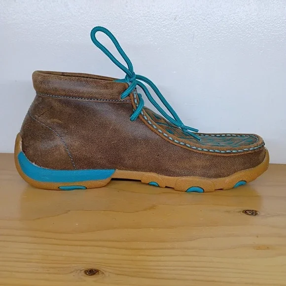 Twisted X Boots Chukka Driving Moccasin Brown Turquoise Diamonds Women's 6.5 M - Picture 6 of 12
